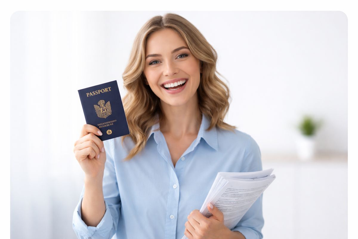 Woman holding U.S. passport
